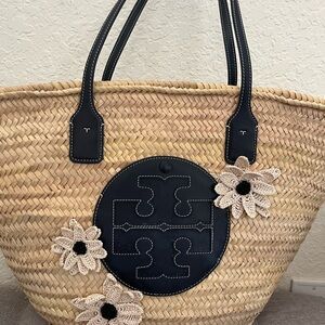 Tory Burch Ella Straw Floral Basket Tote